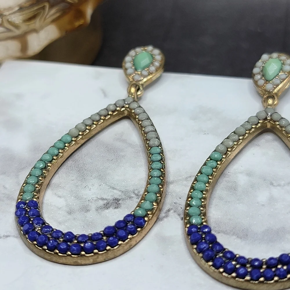 Teardrop Chandelier Rhinestone Dangle Hoop Earrings